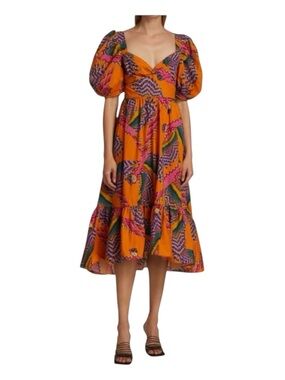 FARM RIO Beaded Macaws Midi Dress, Size M.